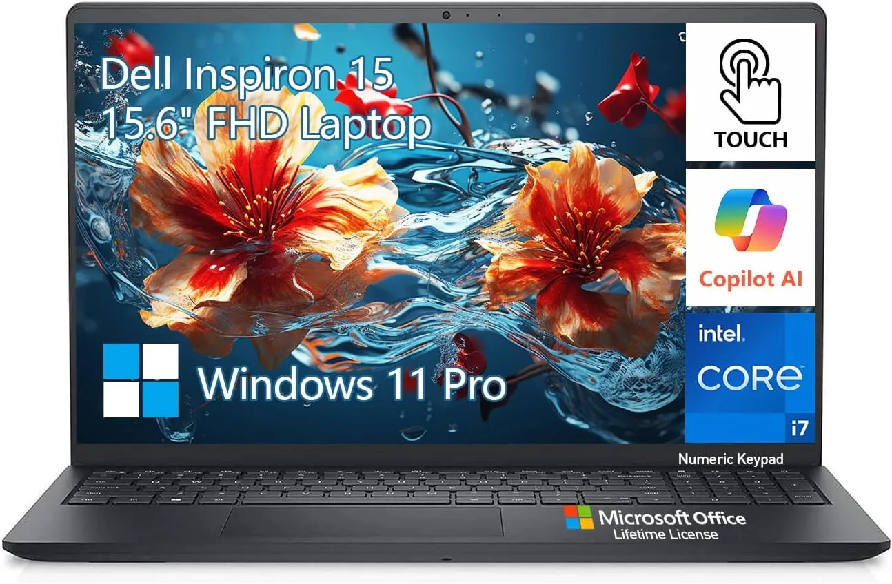Dell Inspiron 15 3000 Touchscreen Laptop Computer, 15.6 Inch FHD Touch Screen Laptop, Intel Core i7, 32GB RAM 1TB SSD 512GB Docking Set, Windows 11 Pro Lifetime Office, 10-Key Number Pad