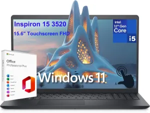 Dell Inspiron 15 3520 3000 15.6" Touchscreen FHD Laptop Computer, 12th Gen Intel 10-Core i5-1235U (Beat i7-1195G7), 16GB DDR4 RAM, 1TB PCIe SSD, WiFi, Windows 11 S, Microsoft Office Annual License