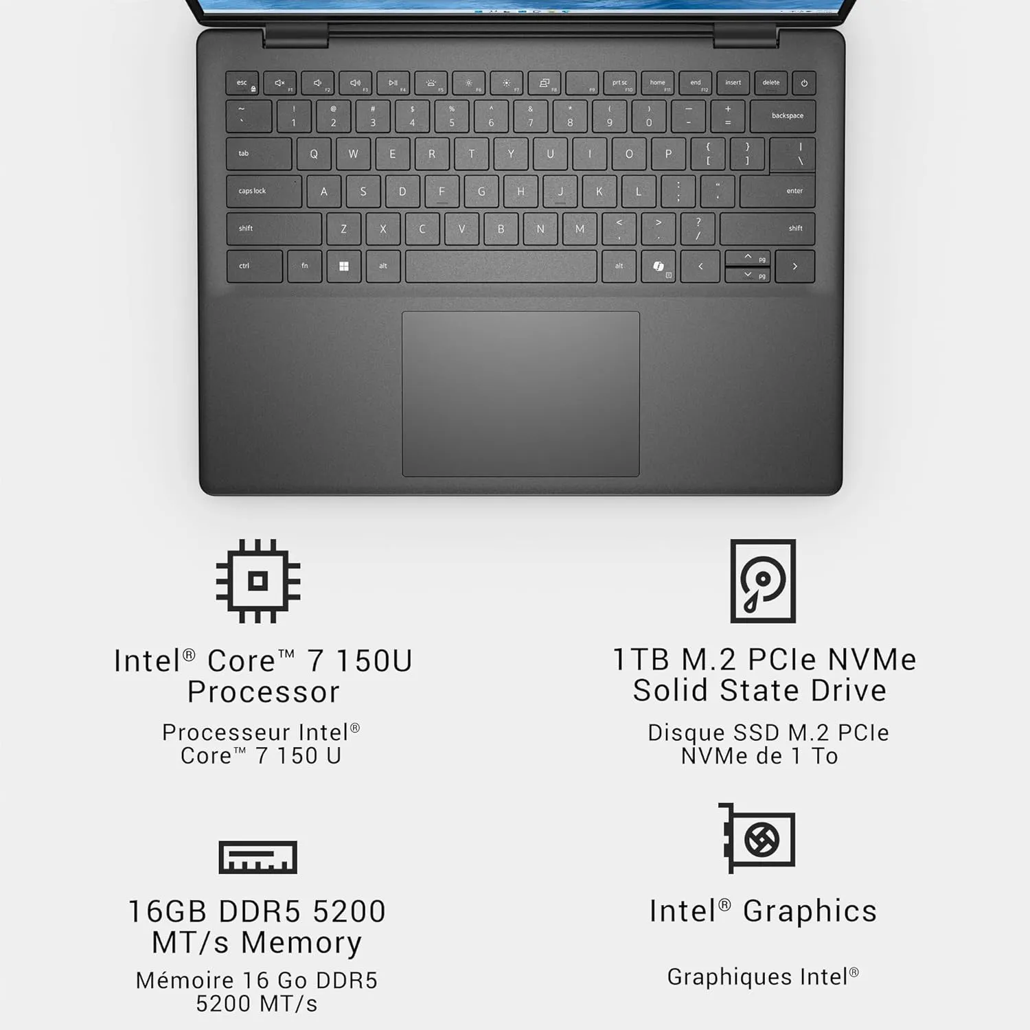 Dell Inspiron 5440 Laptop - 14.0-inch 16:10 FHD  (1920 x 1200) Display, Intel Core 7-150U Processor, 16GB DDR5 RAM, 1TB SSD, Intel Graphics, Windows 11 Home, Onsite Service - Carbon Black