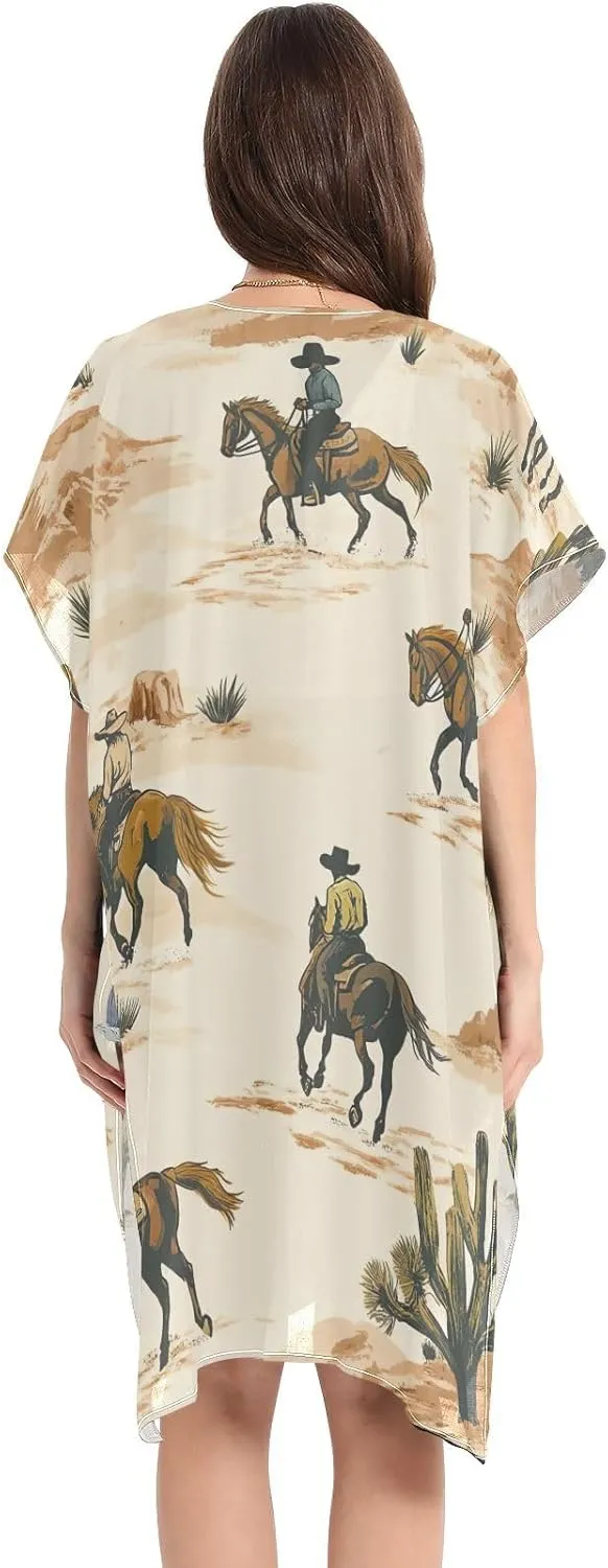 Desert Horseback Riding Women's Beach Cover up,Cardigan Swimsuit Kimono Casual Beach Swimwear-S