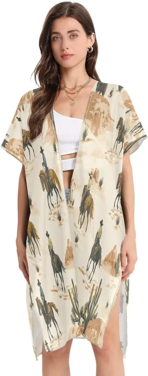Desert Horseback Riding Women's Beach Cover up,Cardigan Swimsuit Kimono Casual Beach Swimwear-S