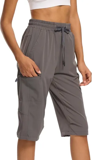 DEVOROPA Women's Hiking Long Shorts Knee Length Lightweight Quick Dry Cargo Athletic Bermuda Beach Shorts with Zipper Pockets