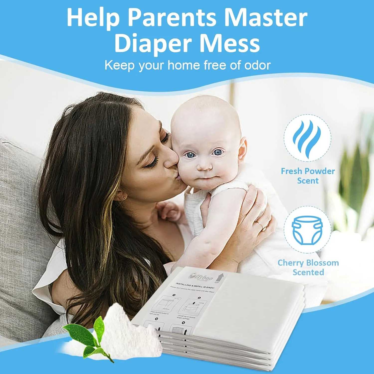 Diaper Pail Refill Bags Compatible with Dekor Plus Diaper Pail Refills| 8 Pack | Extra Thickness | Diaper Trash Bags | Fresh Powder Scent | Holds up to 4640 Diapers