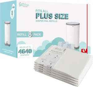 Diaper Pail Refill Bags Compatible with Dekor Plus Diaper Pail Refills| 8 Pack | Extra Thickness | Diaper Trash Bags | Fresh Powder Scent | Holds up to 4640 Diapers