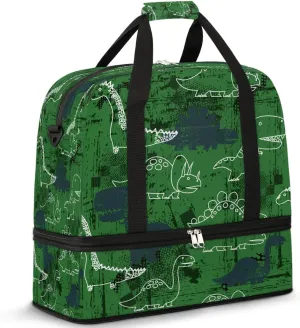 Dino Sketches Travel Duffel Bag, Travel Essentials, Gym Bag for Women, Weekender Overnight Bag With Shoes Compartment, Carry On Bags for Airplanes