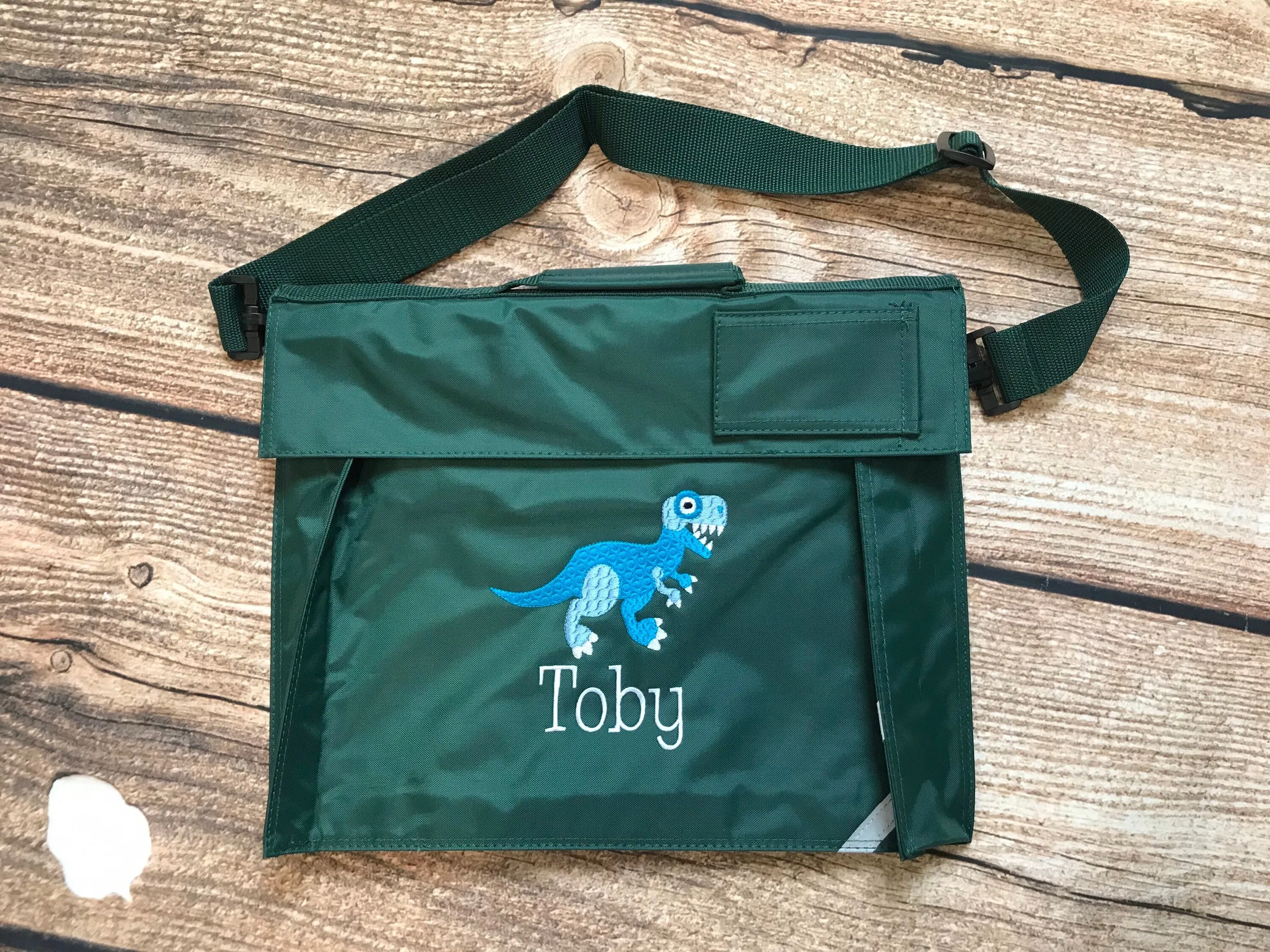 Dinosaur Personalised Book Bag ,Embroidered Junior Bookbag with strap