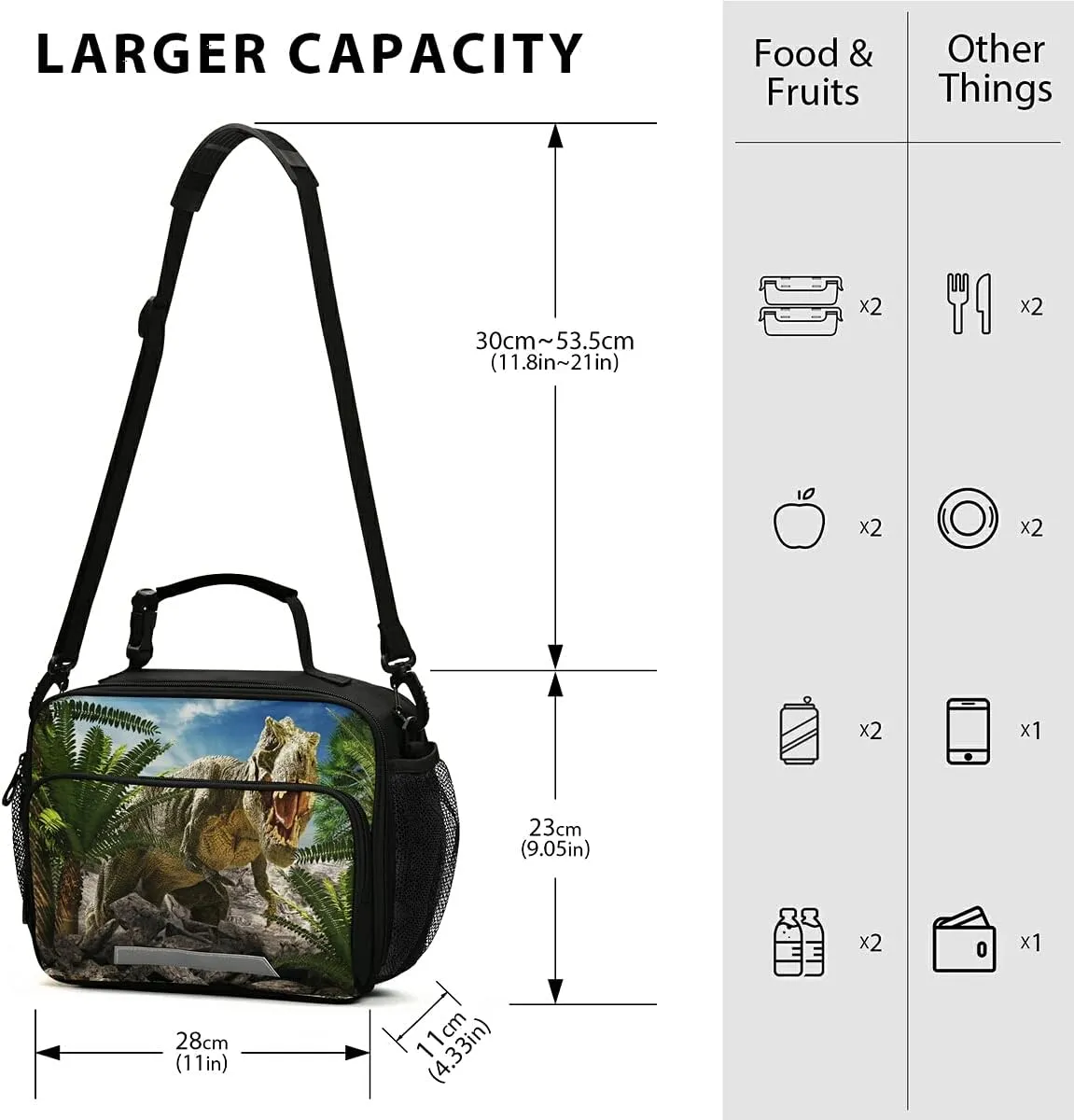 Dinosaur Tyrannosaurus Lunch Bag with Shoulder Strap for Women Men Insulated Lunch Box Tote Bags Water-resistant Cooler Bag for Office Work Picnic Beach(11x9x5 Inch)