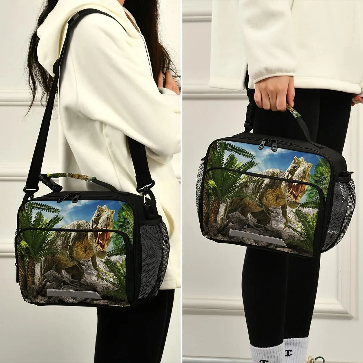 Dinosaur Tyrannosaurus Lunch Bag with Shoulder Strap for Women Men Insulated Lunch Box Tote Bags Water-resistant Cooler Bag for Office Work Picnic Beach(11x9x5 Inch)