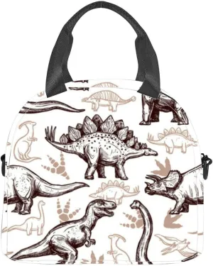 Dinosaurs footprints two color doodle Insulated Adult Lunch Bag with Shoulder Strap for Women Lightweight Reusable Portable Freezable Lunch Tote Bag for Work Picnic