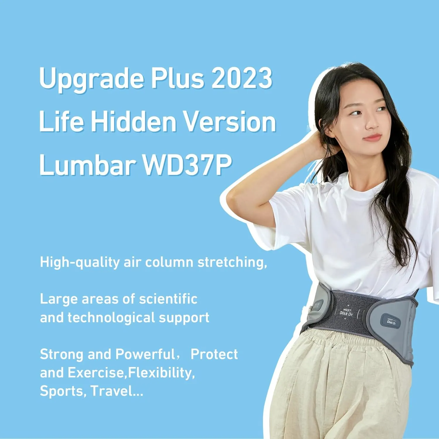 Disk Dr. Decompression Back Belt WD37P, Back Support Brace W. Air Column Traction 3.0 & Removable Back Support Plate, Decompression Back Stretcher For Lower Back Pain, Home/Work/Sport/Travel/Medical(L)