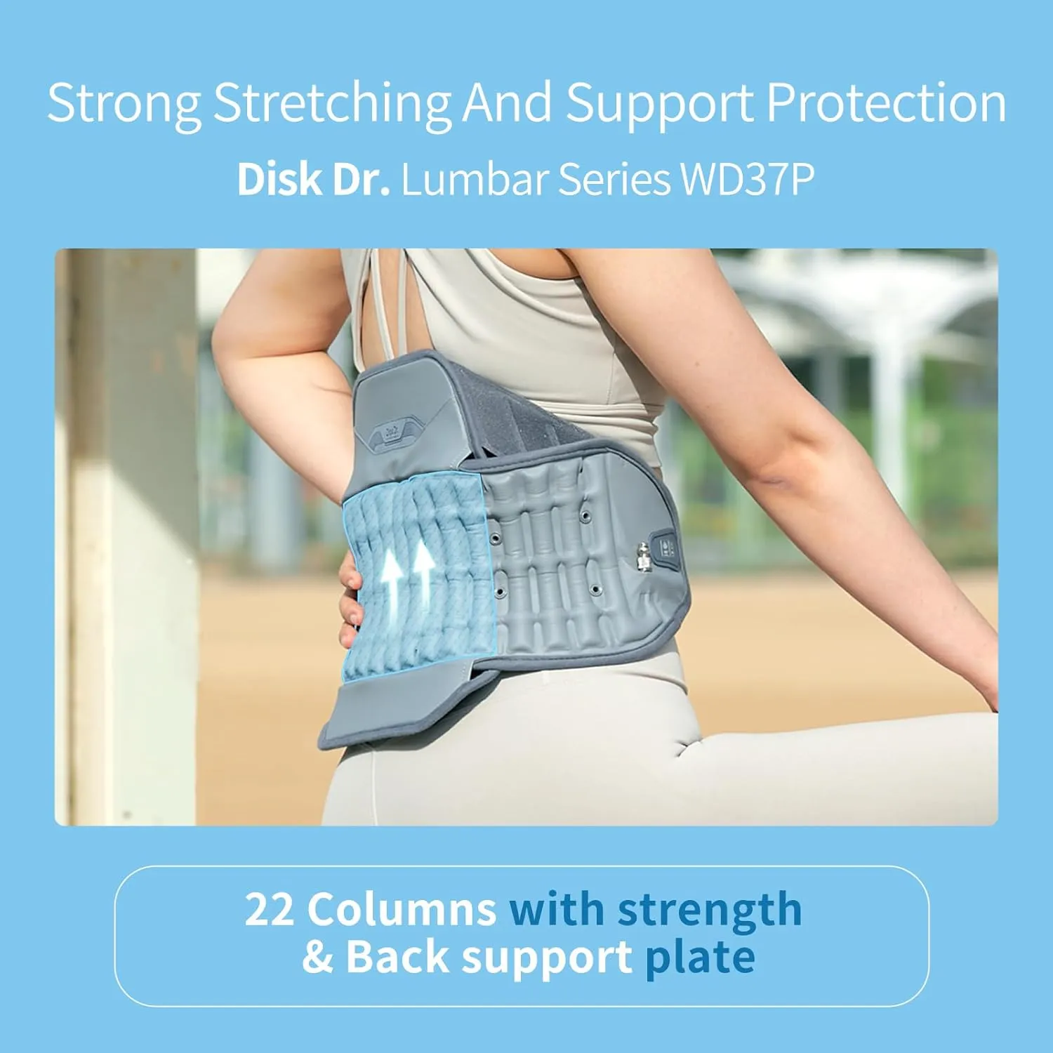 Disk Dr. Decompression Back Belt WD37P, Back Support Brace W. Air Column Traction 3.0 & Removable Back Support Plate, Decompression Back Stretcher For Lower Back Pain, Home/Work/Sport/Travel/Medical(L)