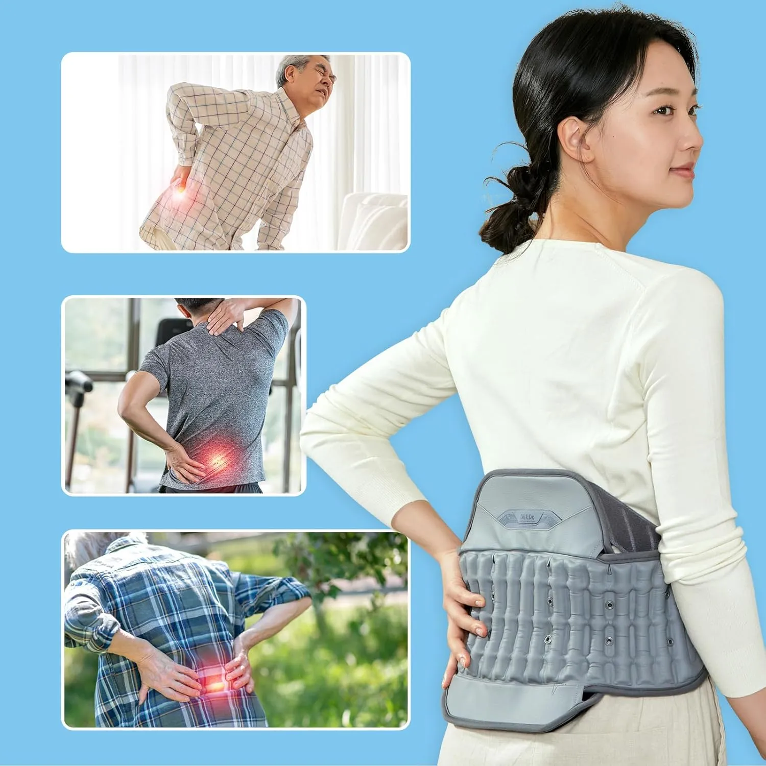 Disk Dr. Decompression Back Belt WD37P, Back Support Brace W. Air Column Traction 3.0 & Removable Back Support Plate, Decompression Back Stretcher For Lower Back Pain, Home/Work/Sport/Travel/Medical(L)