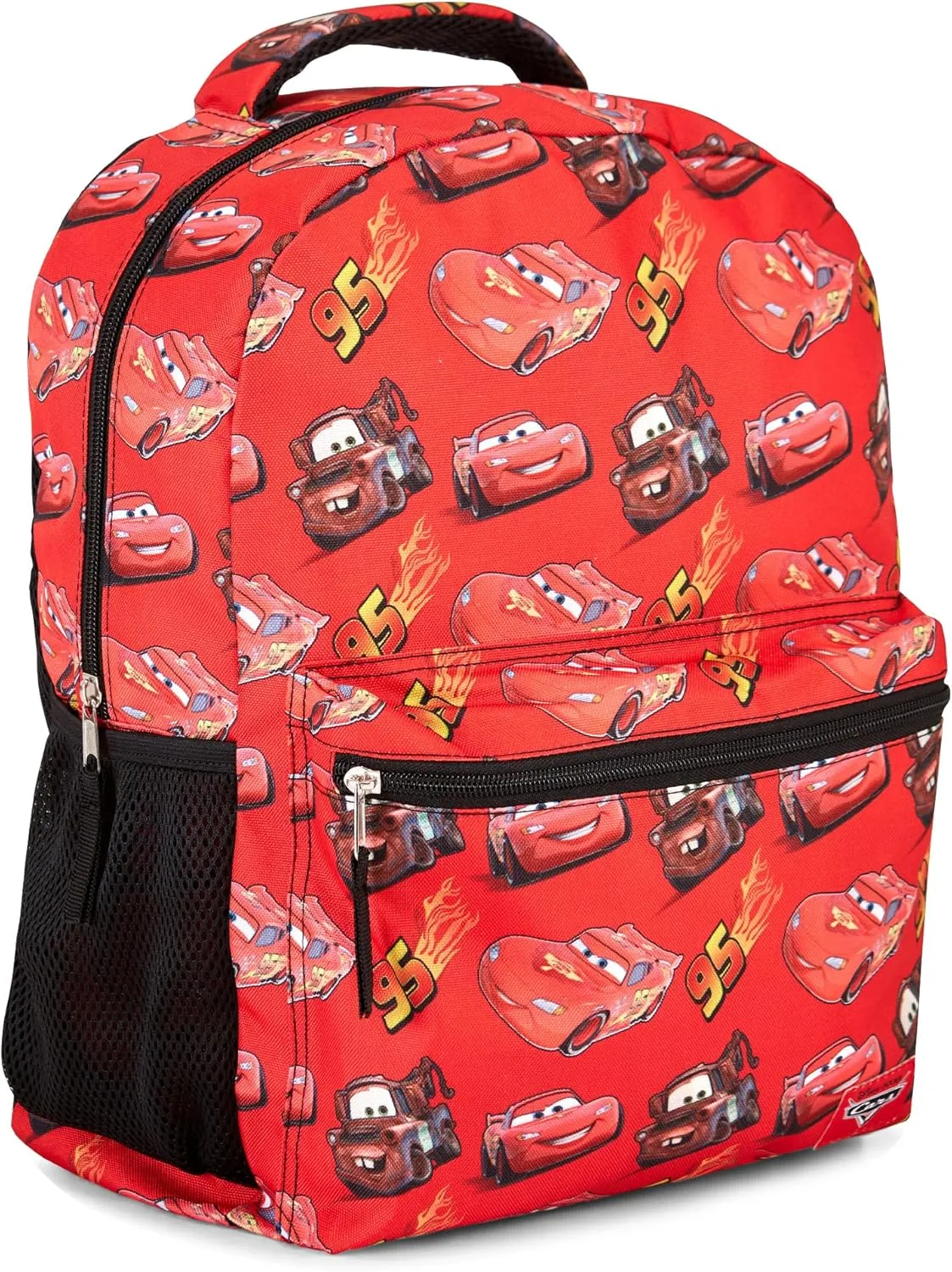 Disney Cars Lightning McQueen Bookbag Backpack Pixar Lightning McQueen, Mater, Doc Hudson Allover Bag - Backpack for Boys, Girls, Toddlers, Kids, Adults - Great Bag For Gym, Park and Camp (Red)
