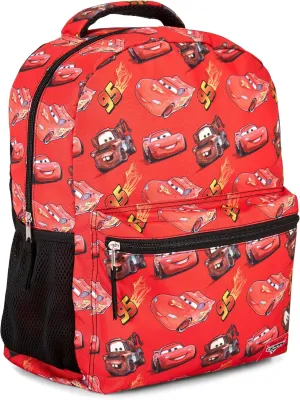 Disney Cars Lightning McQueen Bookbag Backpack Pixar Lightning McQueen, Mater, Doc Hudson Allover Bag - Backpack for Boys, Girls, Toddlers, Kids, Adults - Great Bag For Gym, Park and Camp (Red)