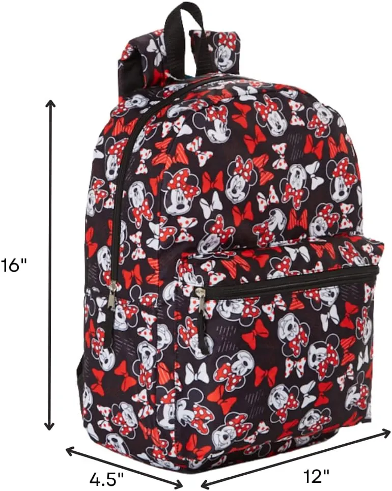 Disney Minnie Mouse Backpack for Kids and Adults, 16 inch, Red and Black