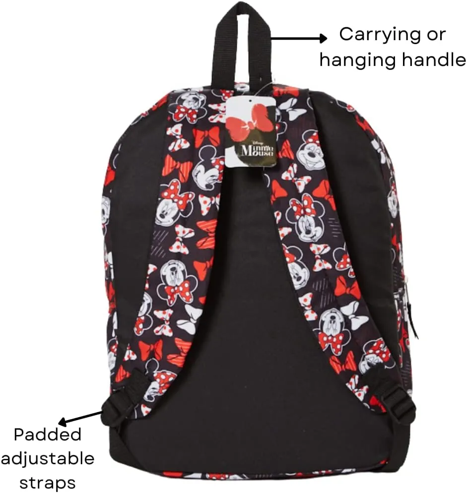 Disney Minnie Mouse Backpack for Kids and Adults, 16 inch, Red and Black