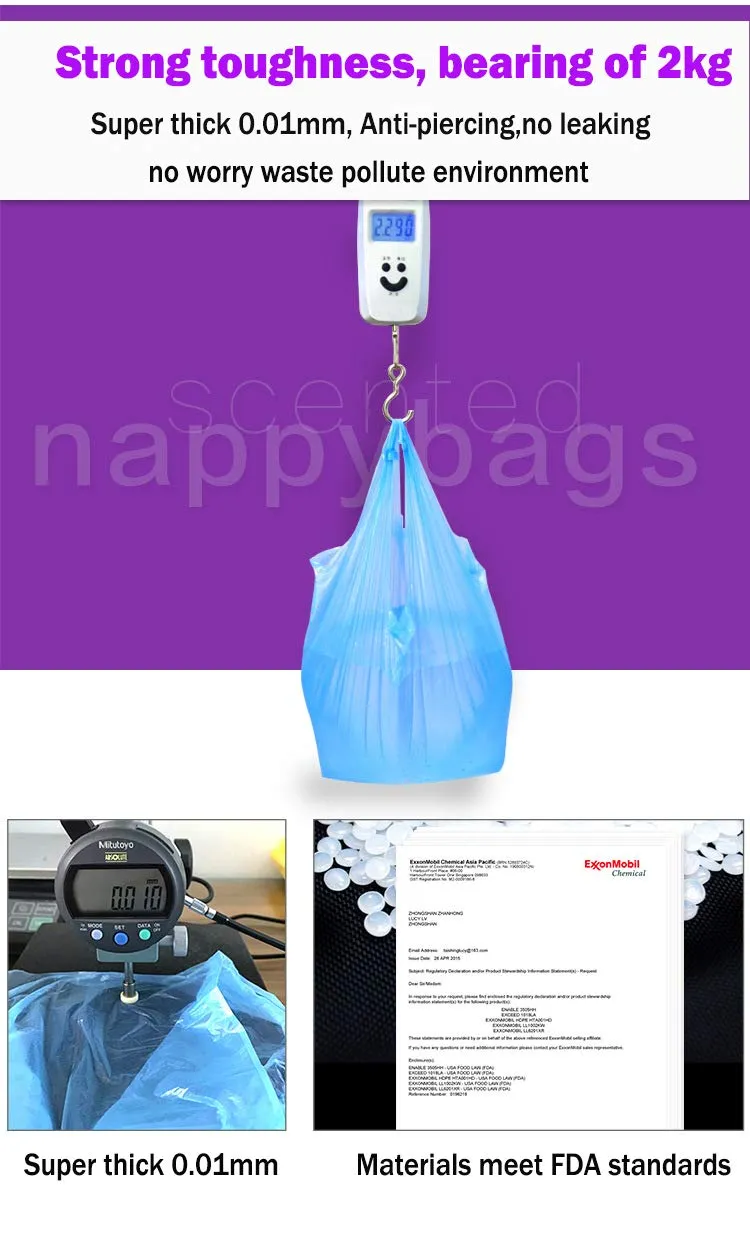 Disposable Diaper Bag for Baby, Diaper Sacks Cover the Incontinence Odor Really, Fresh Light Baby Powder Faint Scent, 540 Counts 180 Bags, Blue