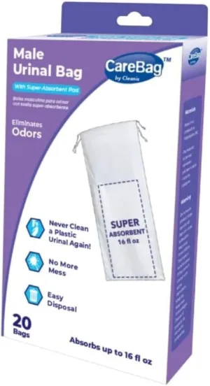 Disposable Male Urinal Bag Carebag Pee Bag Medical Grade with Super Absorbent Pad, 20 Count – Travel Urinal for Men – 20 Bedside Urinal Bottle Bags – Leak-Resistant