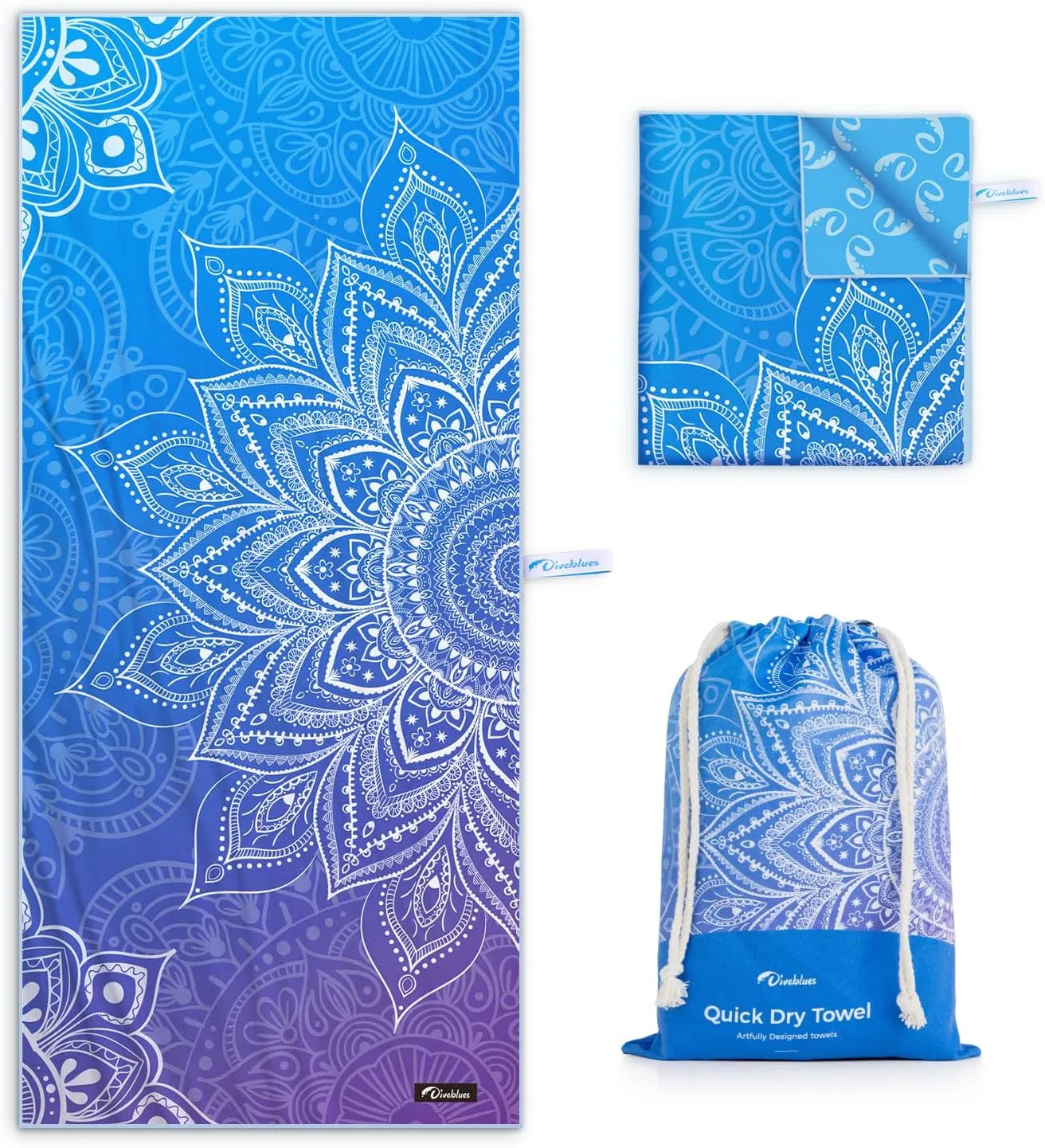 Diveblues Microfiber Beach Towel, Sand Free Travel Towels, Oversize Large 79" x 57" Lightweight Towel, Quick Dry, SuperAbsorbent, for Camping, Pool, Gym, Yoga, Women Men Kids Beach Essentials Gift