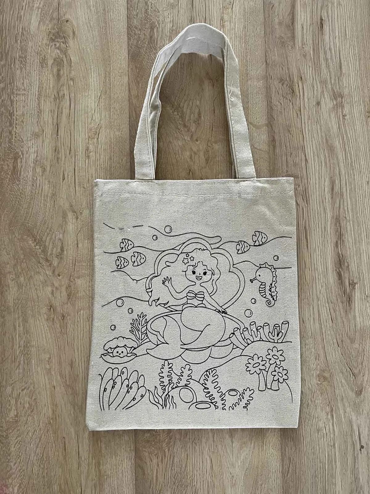 DIY Colouring Little Mermaid Tote Bag