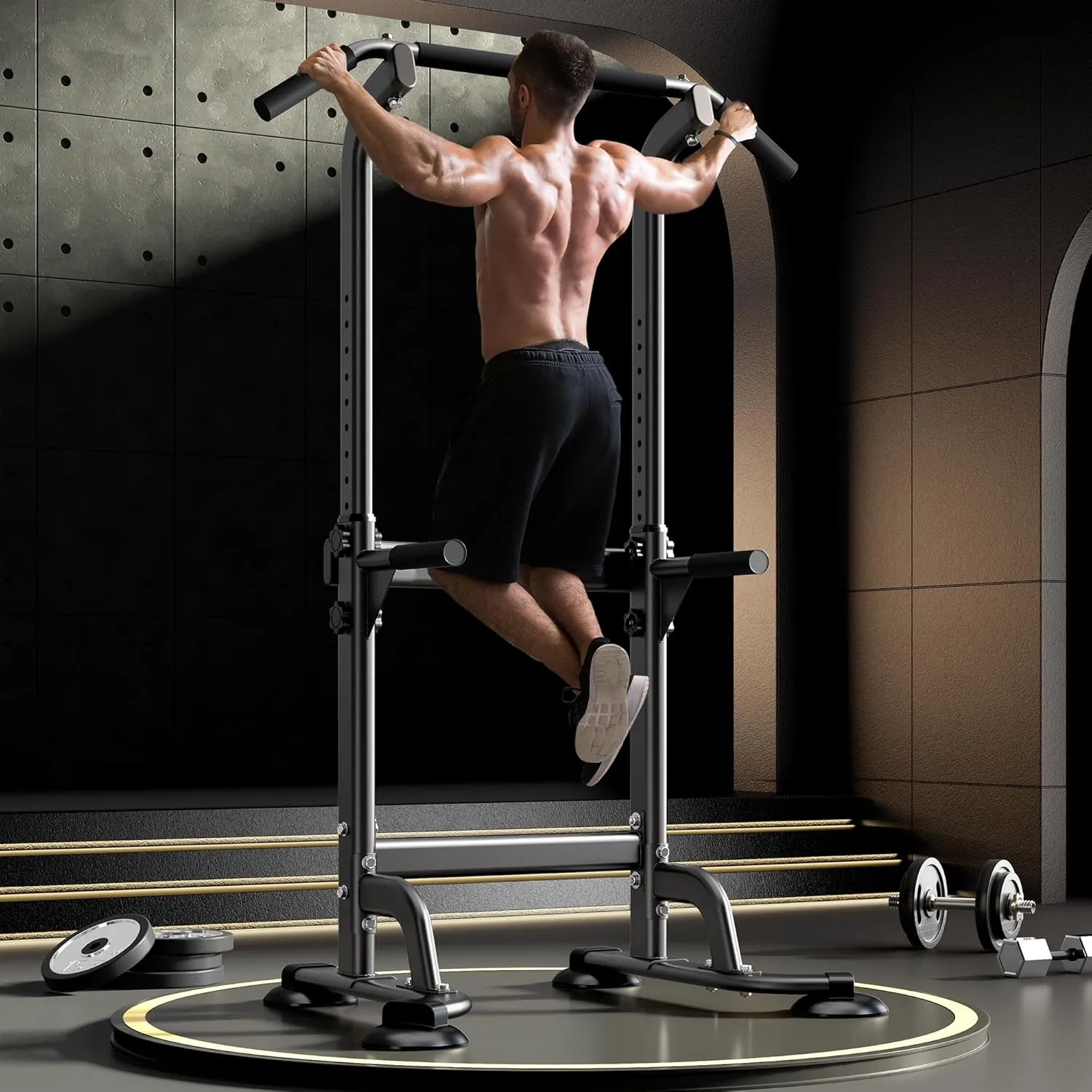 DlandHome Power Tower Pull Up Dip Station Multi-Function Fitness Equipment for Strength Training Adjustable Height Dip Stand for Home Gym
