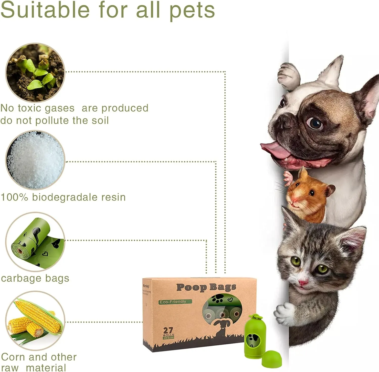 Dog Poop Bag, 540 Counts Biodegradable Dog Waste Bags with 1 Dispenser, Eco-Friendly Leak-Proof Pet Poop Bags for Doggy | Scented