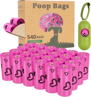 Dog Poop Bag Rolls - 540 Count Dog Waste Bags with Dispenser, Extra Thick Strong Leak proof Poop Bags for Dogs Doggy | Scented Rose