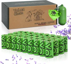 Dog Poop Bags, Lavender Scented Poop Bags Rolls with Dispenser, Heavy Duty, Extra Thick, Leak Proof, Eco-Friendly Pet Waste Bags, 540 Count