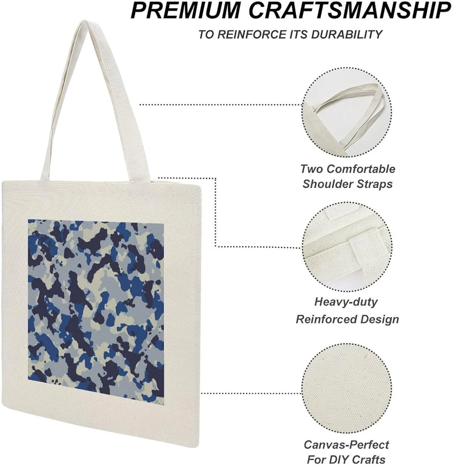 Donnapink Shopping Tote Bag, Insulated Cooler Reusable Bag USA Made Lunch Box Thermal Portable Handbag Print Seamless Blue Black Grey Urban Horizontal Camouflage Camo