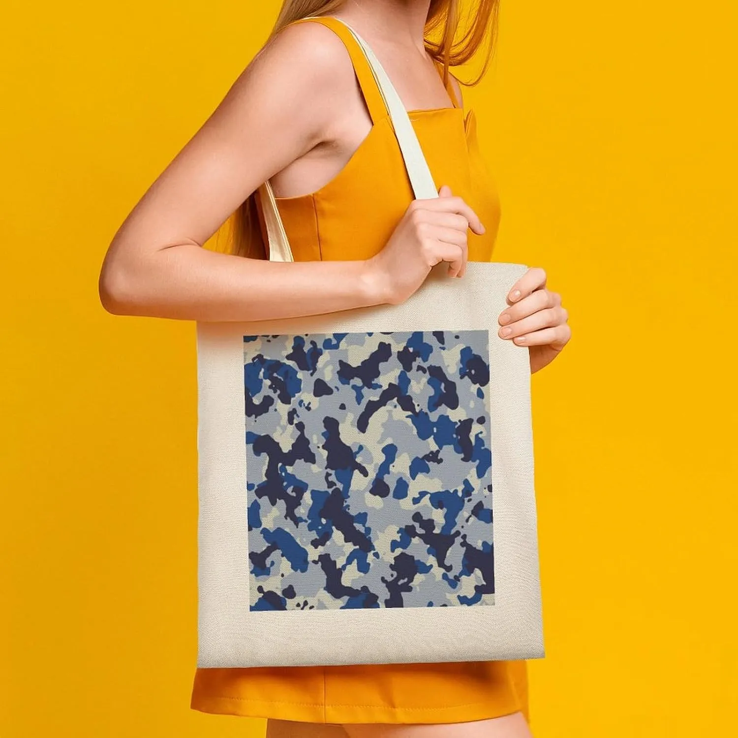 Donnapink Shopping Tote Bag, Insulated Cooler Reusable Bag USA Made Lunch Box Thermal Portable Handbag Print Seamless Blue Black Grey Urban Horizontal Camouflage Camo