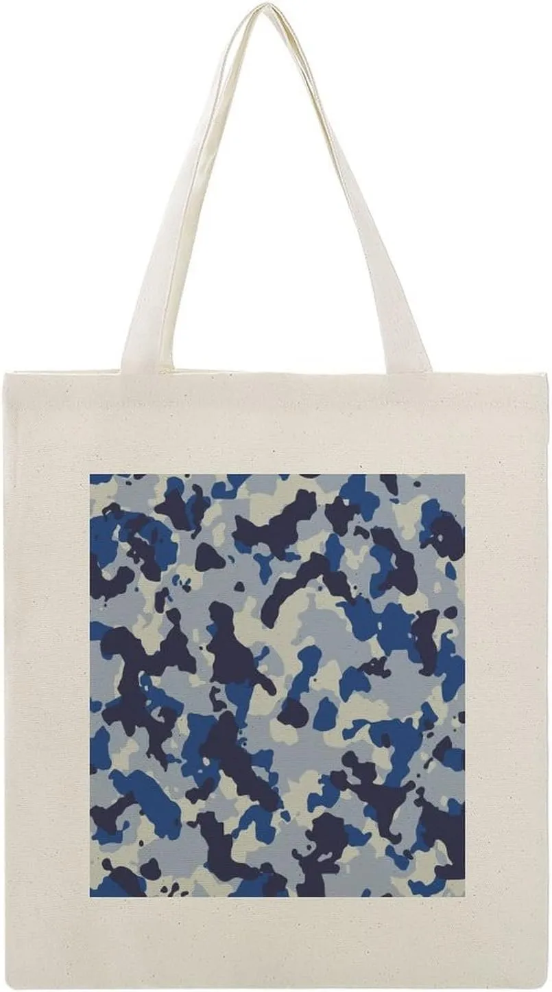 Donnapink Shopping Tote Bag, Insulated Cooler Reusable Bag USA Made Lunch Box Thermal Portable Handbag Print Seamless Blue Black Grey Urban Horizontal Camouflage Camo
