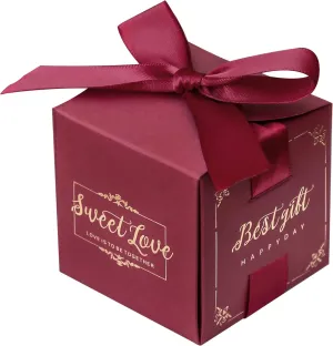 DORIS HOME 50pcs 2.5 * 2.5 * 2.5 Inch Burgundy Birthday Wedding Party Favor Boxes,Wedding Gift Bags Chocolate Candy and Gift Boxes Bridal Shower Party Paper Gift Boxes with Ribbons