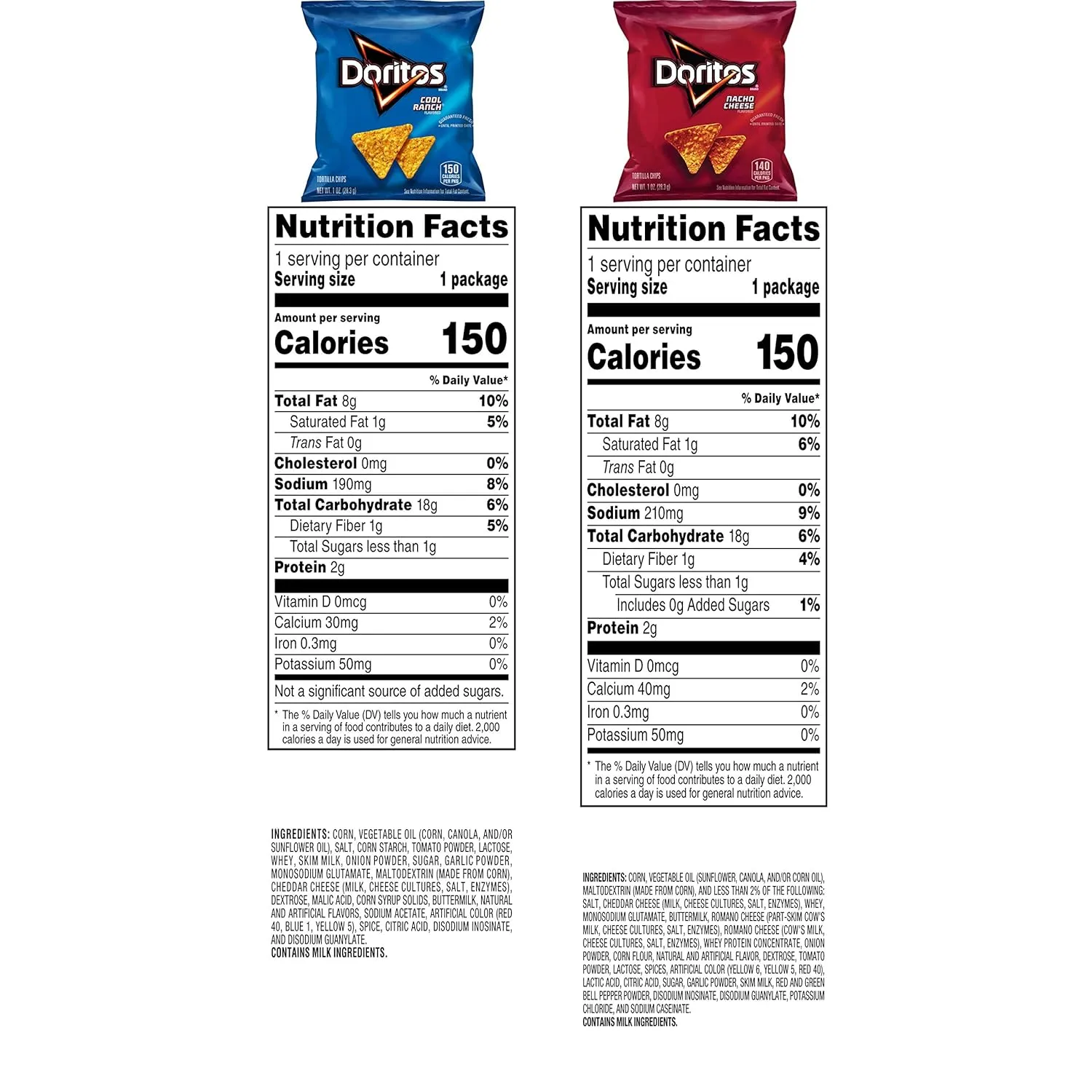 Doritos Flavored Tortilla Chips, Favorites Variety Pack (Nacho Cheese and Cool Ranch), 1 Ounce (Pack of 40)