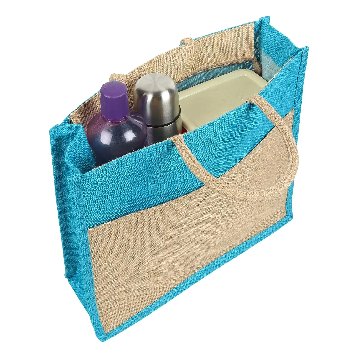 Double R Bags Large Eco Jute Shopping Bag with Zipper and Reinforced Handles