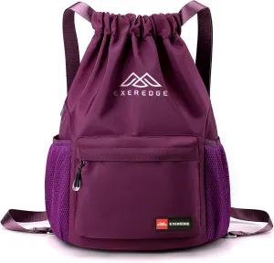 Drawstring Backpack for Women Men Sport Gym Bag Water Resistant Backpack Sandproof Beach Bag With Mesh Pockets (Purple)