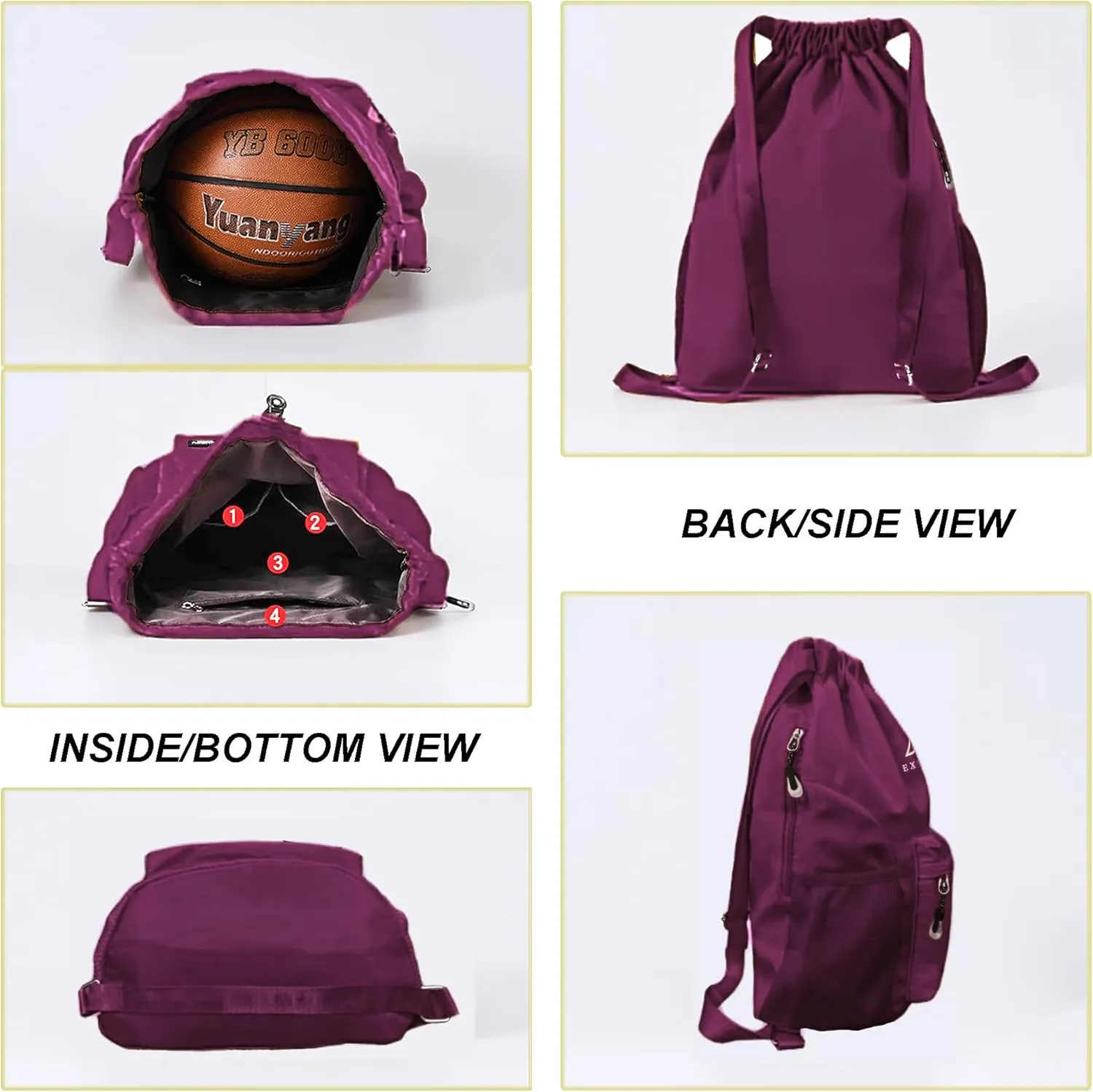 Drawstring Backpack for Women Men Sport Gym Bag Water Resistant Backpack Sandproof Beach Bag With Mesh Pockets (Purple)