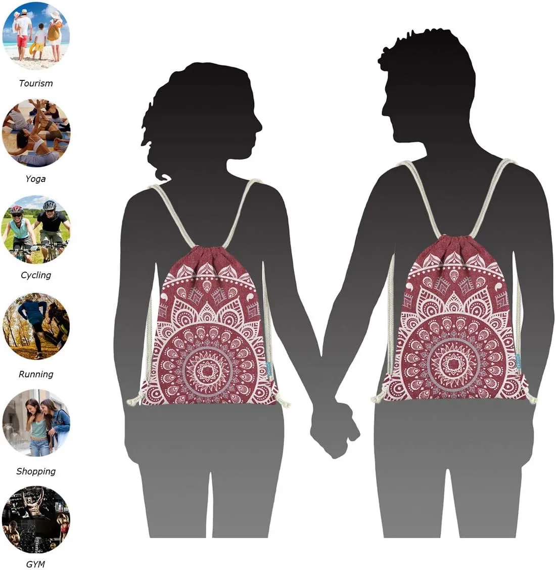 Drawstring Backpack Mandala Style String Bag Canvas Beach Sport Daypack