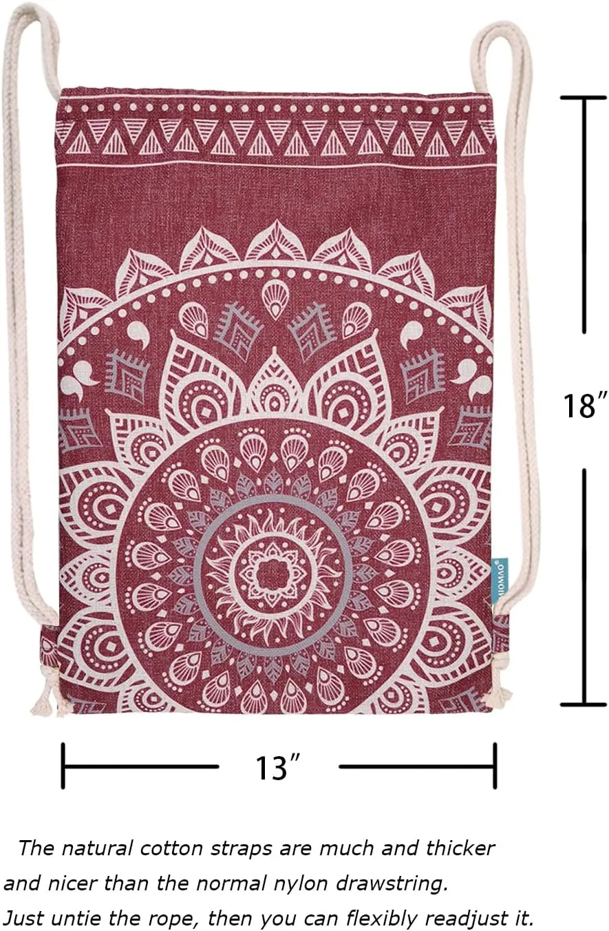Drawstring Backpack Mandala Style String Bag Canvas Beach Sport Daypack