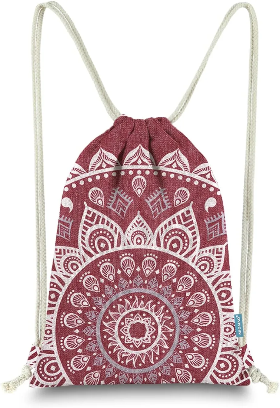 Drawstring Backpack Mandala Style String Bag Canvas Beach Sport Daypack