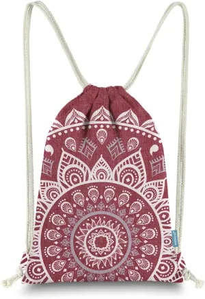 Drawstring Backpack Mandala Style String Bag Canvas Beach Sport Daypack