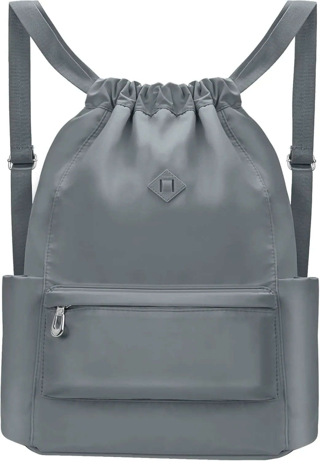 Drawstring Backpack with Wet Pocket Gym Backpack Water-Resistant Cinch String Bag Beach Swim for Women Men (Grey)