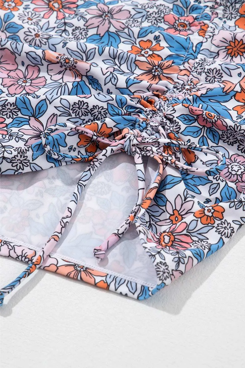 Drawstring Printed Swim Dress with Wide Straps