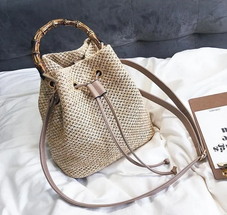 Drawstring Straw Backpack