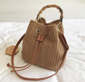 Drawstring Straw Backpack