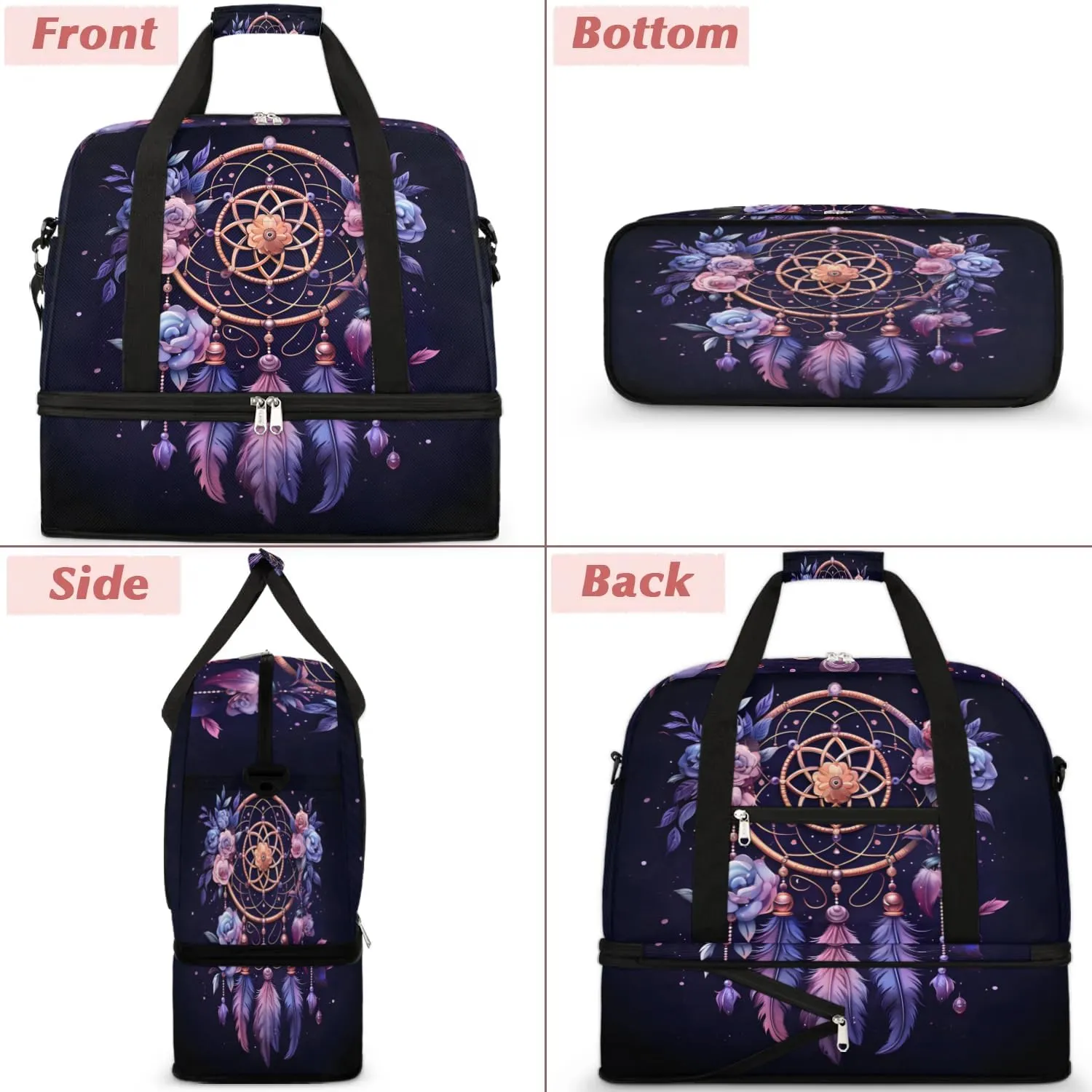 Dream Catcher Boho Pattern Travel Duffle Bag, Collapsible Travel Bag Sports Gym Bag With Shoes Compartment Weekender Bag Overnight Bag For Women Men
