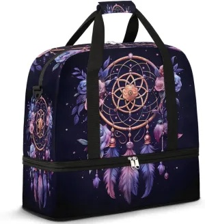 Dream Catcher Boho Pattern Travel Duffle Bag, Collapsible Travel Bag Sports Gym Bag With Shoes Compartment Weekender Bag Overnight Bag For Women Men