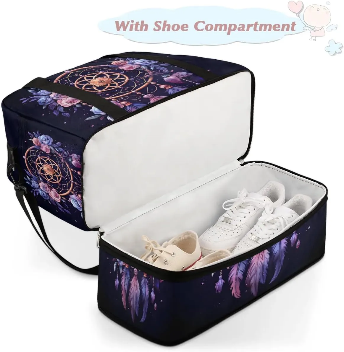 Dream Catcher Boho Pattern Travel Duffle Bag, Collapsible Travel Bag Sports Gym Bag With Shoes Compartment Weekender Bag Overnight Bag For Women Men