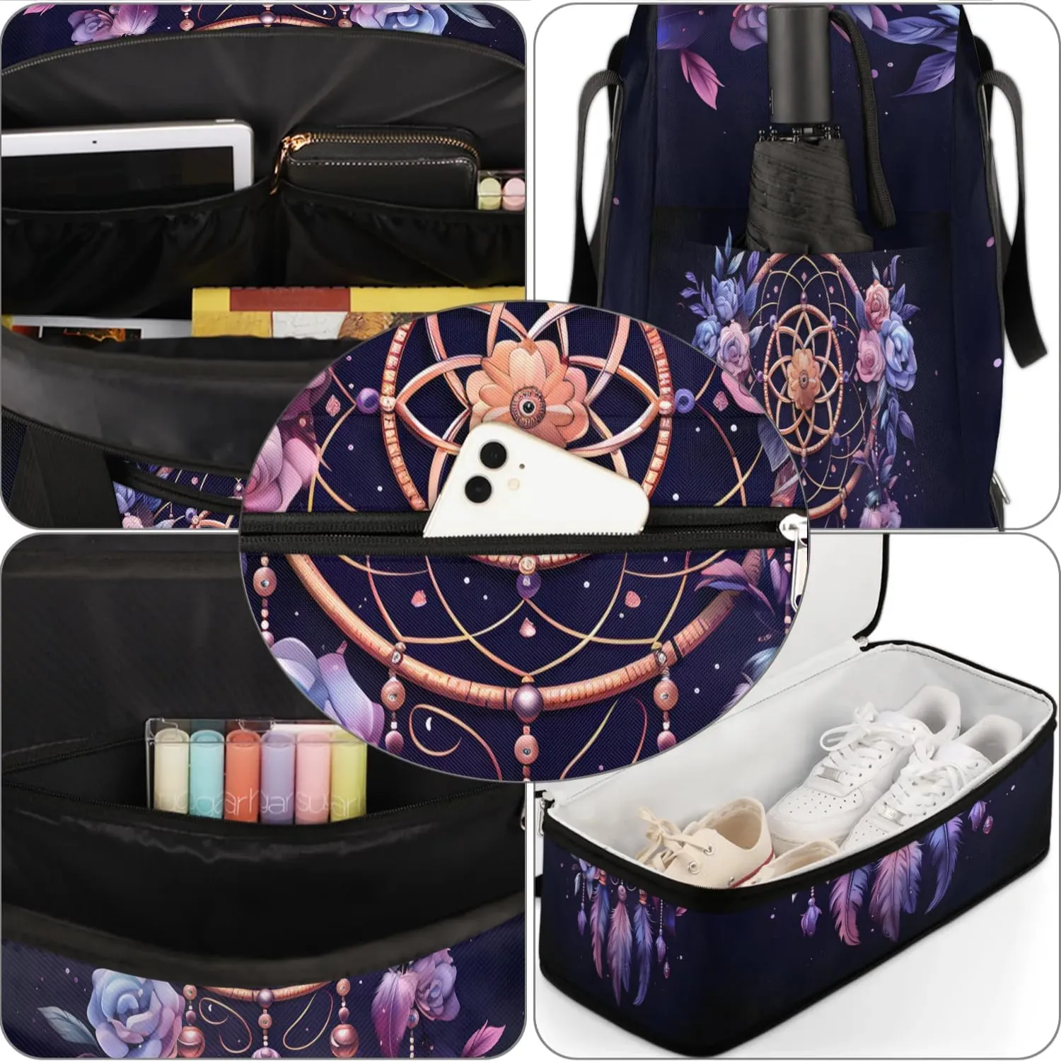 Dream Catcher Boho Pattern Travel Duffle Bag, Collapsible Travel Bag Sports Gym Bag With Shoes Compartment Weekender Bag Overnight Bag For Women Men