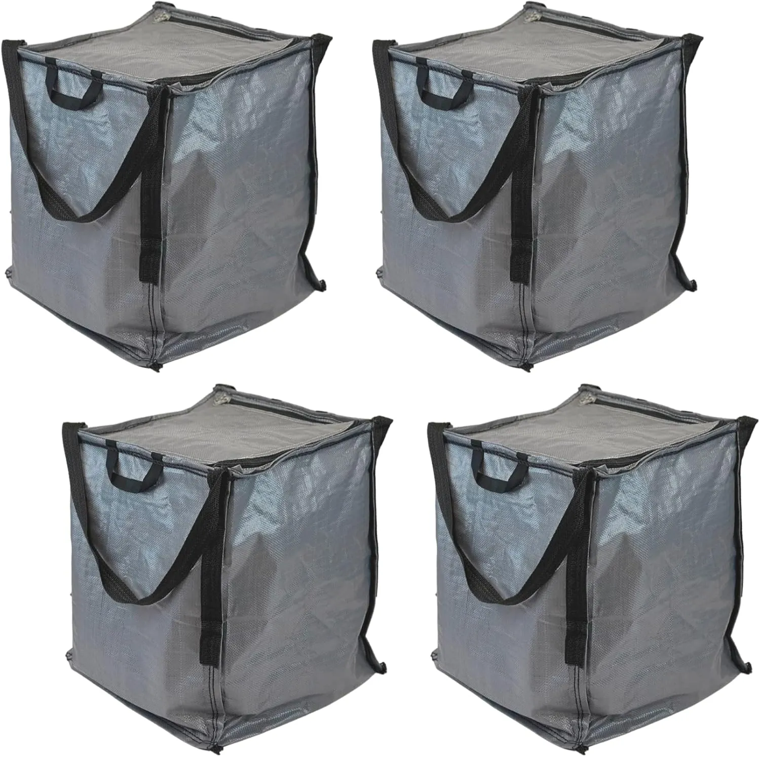 DURASACK Heavy Duty Storage Tote Bag with Zipper Top 22-Gallon Rugged Woven Polypropylene Moving Bag, Reusable Self-Standing Design, Holds up to 500 Pounds, Pack of 4, Gray