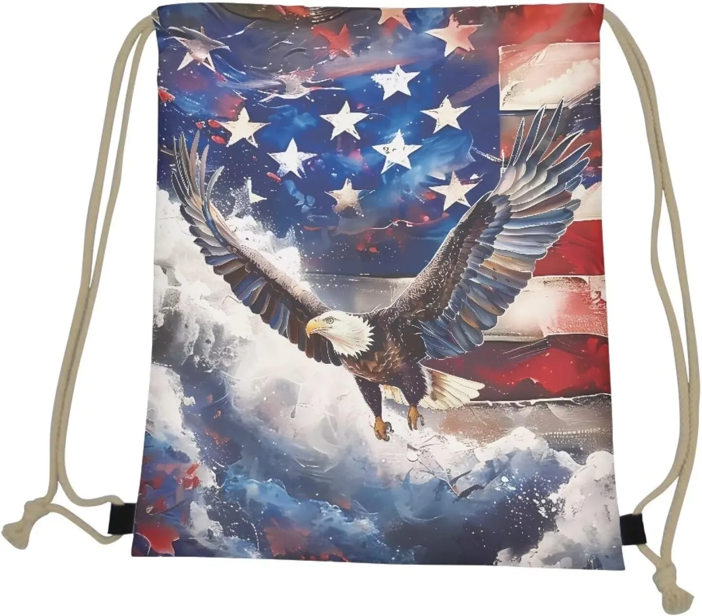 Eagle Drawstring Backpack for Kids Men Blue American Flag Drawstring Gym Bag Lightweight Beach String Bag